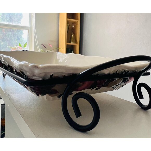 JCPenney Home Collection Ceramic Serving Dish with Black Metal Stand - Picture 3 of 8